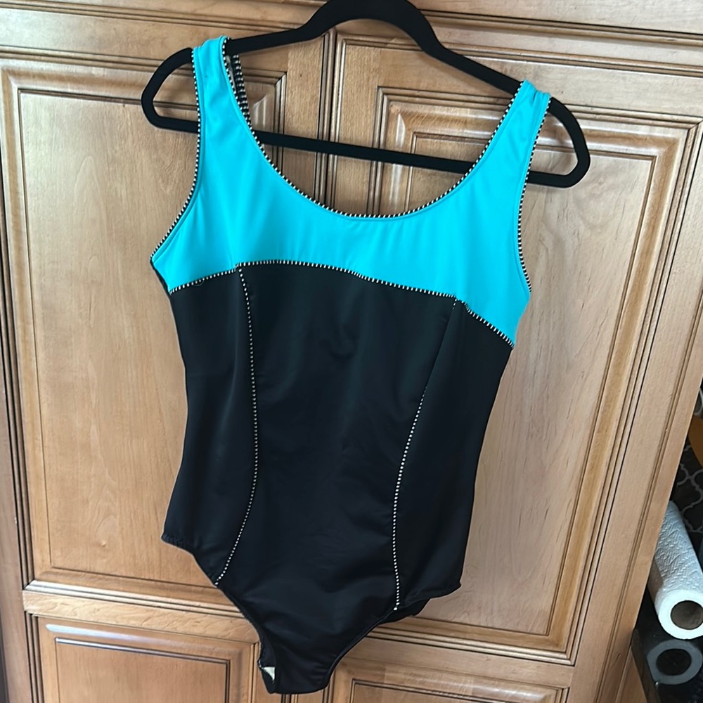 Miraclesuit Dream Shaper Black and Aqua One-Piece Swimsuit